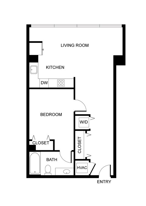 Floor plan for 1 bed, 1 bath, 700 sqft